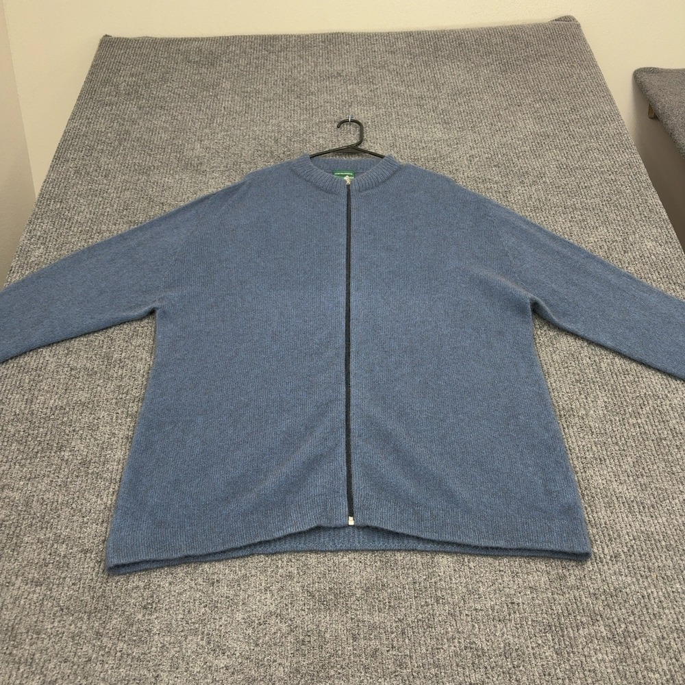 Lothlorian Sweater Mens XXL Blue Possum Merino Wool Full Zip Mock Neck Casual